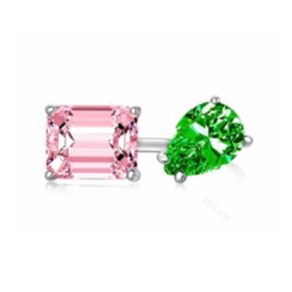 Pink Green Sterling Silver Adjustable Ring